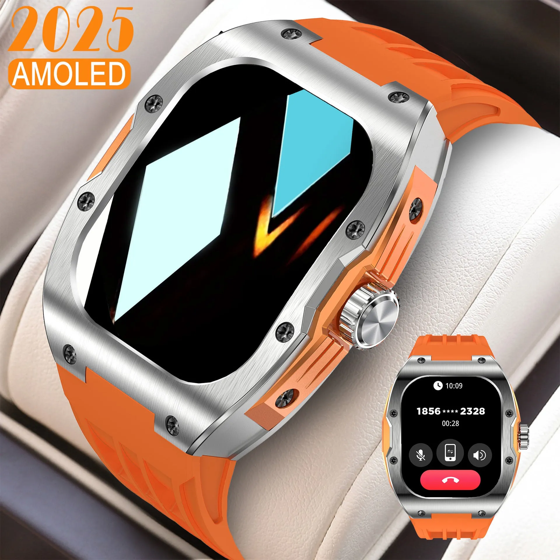 Smart watch with AMOLED display showing fitness data, silicone strap in black-blue colour