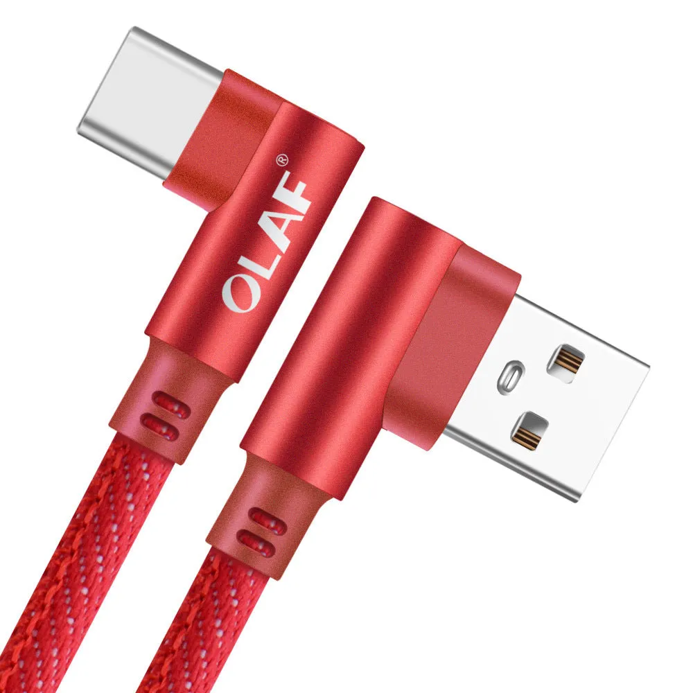 Black USB fast charging cable with denim fabric sheath and aluminium connectors shown at different lengths.