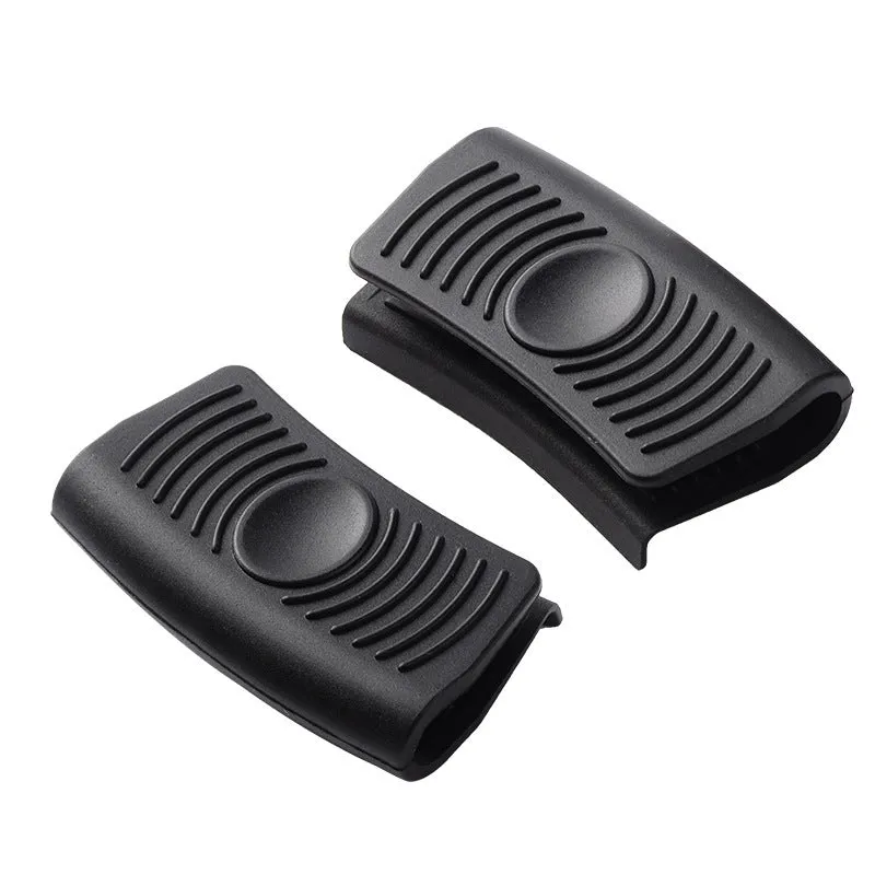 Silicone pot handle holder in black with rounded suit design for heat resistant grip