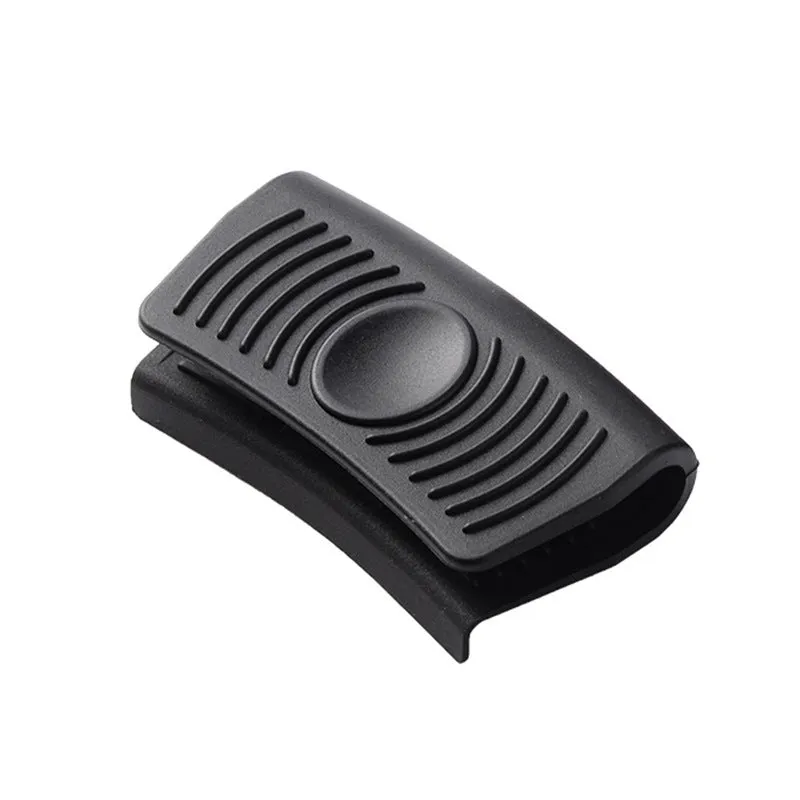 Silicone pot handle holder in black with rounded suit design for heat resistant grip