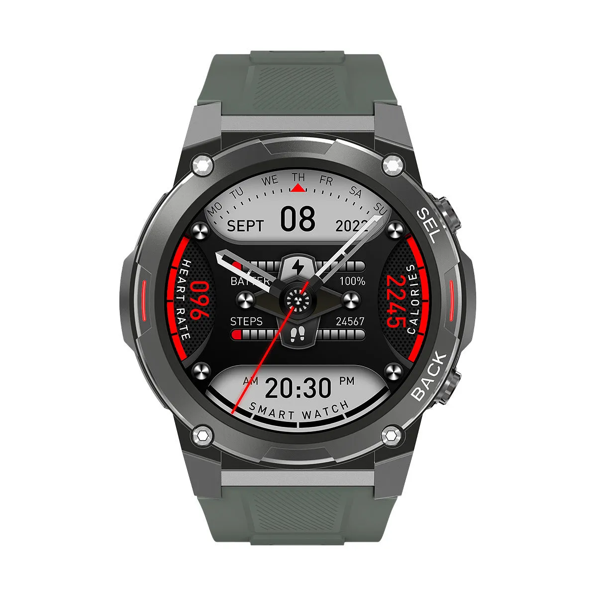 Anti-fall IP68 waterproof NFC smart watch with 143-inch AMOLED screen in black showing health metrics