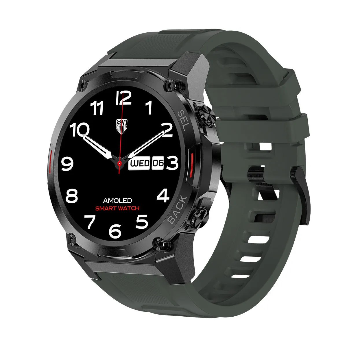 Anti-fall IP68 waterproof NFC smart watch with 143-inch AMOLED screen in black showing health metrics