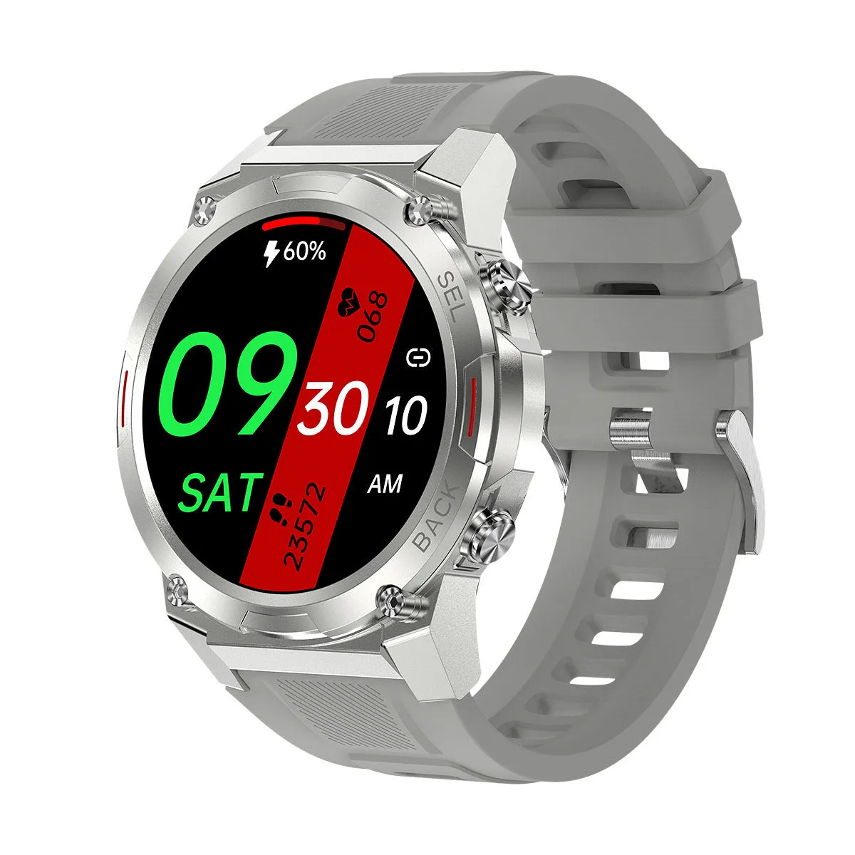 Anti-fall IP68 waterproof NFC smart watch with 143-inch AMOLED screen in black showing health metrics