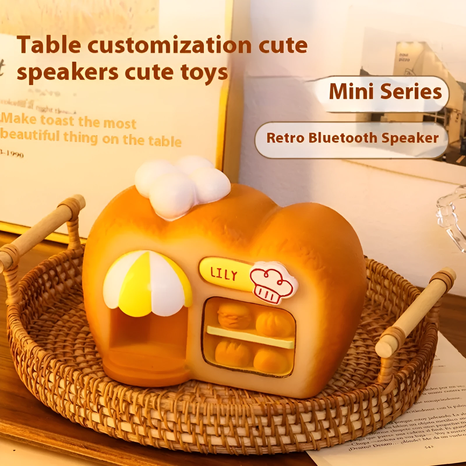 White ABS bakery Bluetooth speaker with glowing creative ornament design