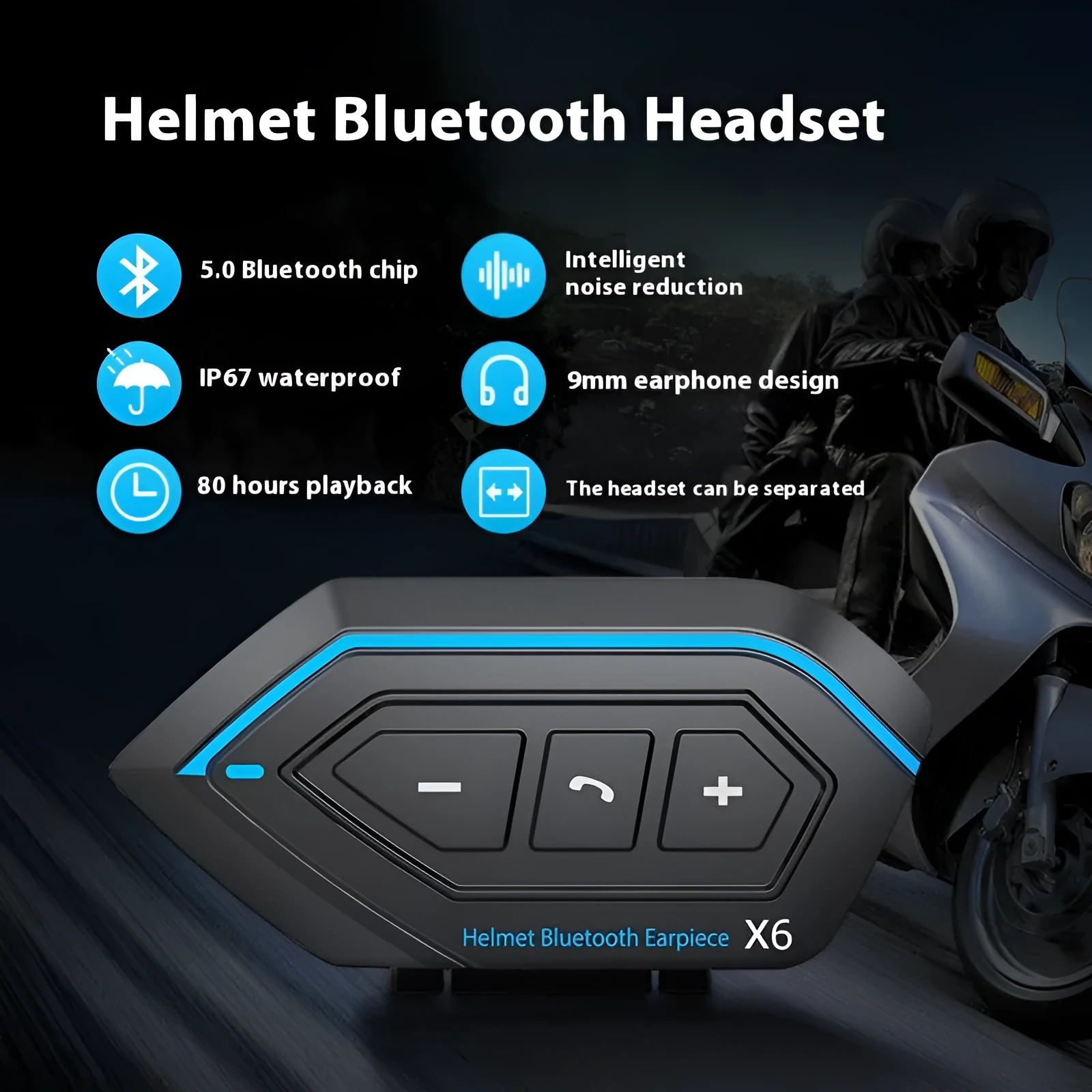 Motorcycle helmet Bluetooth headset X6 wheat colour with Torch Force chip 53-hour battery life