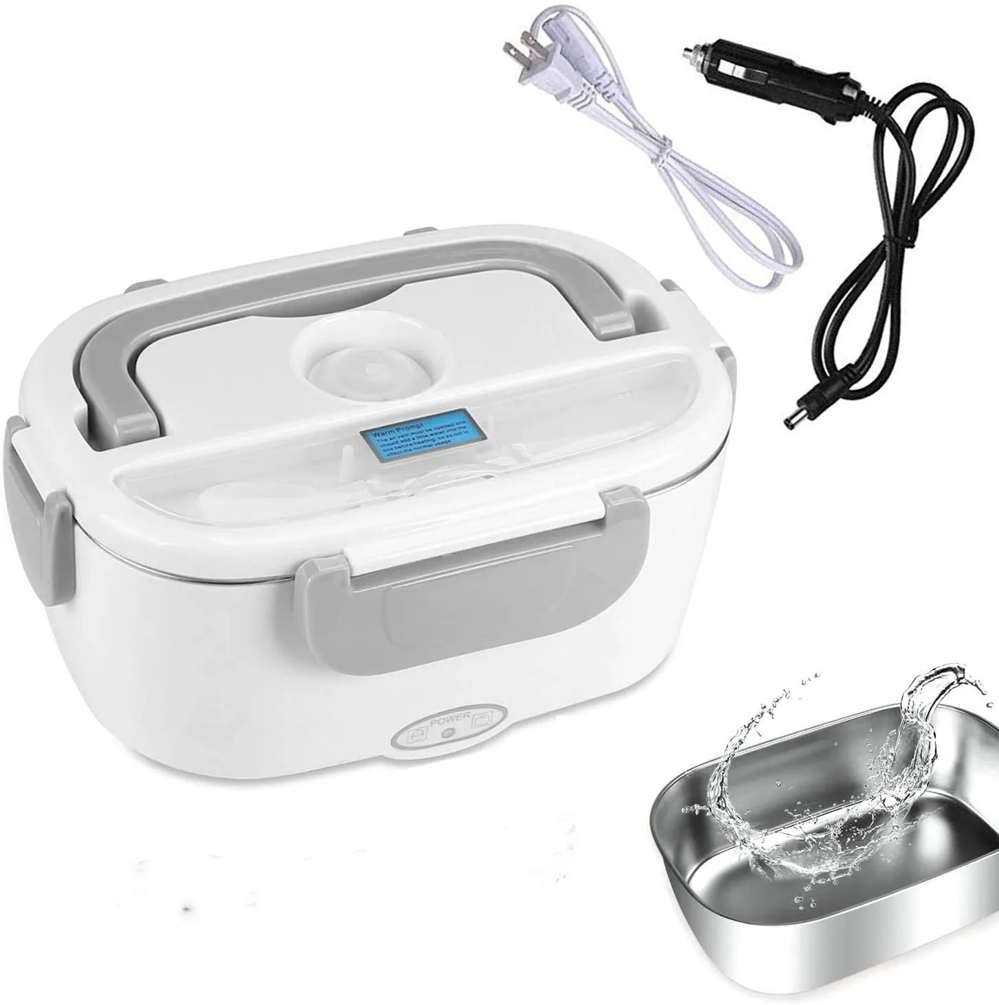 Grey dual-purpose electric lunch box with 1.1-1.2 litre capacity and 40W power for home and car use