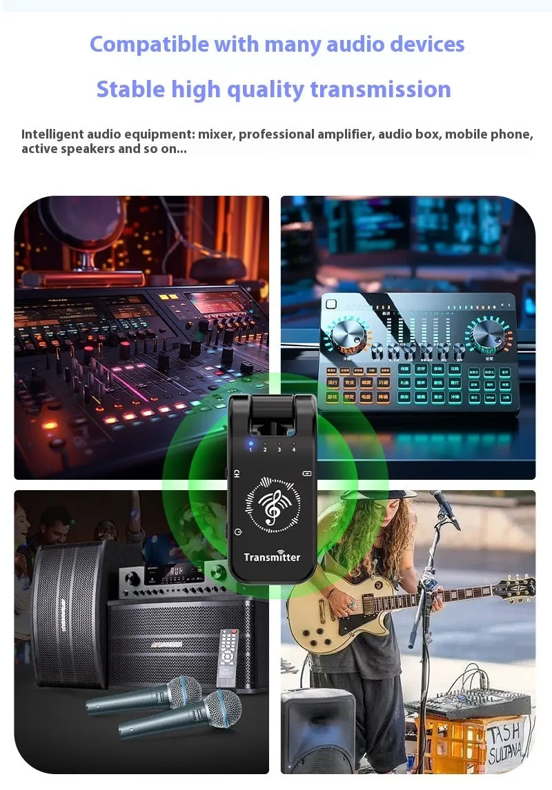 Black ABS earphone monitor transceiver system with transmitter and receiver for musical instruments