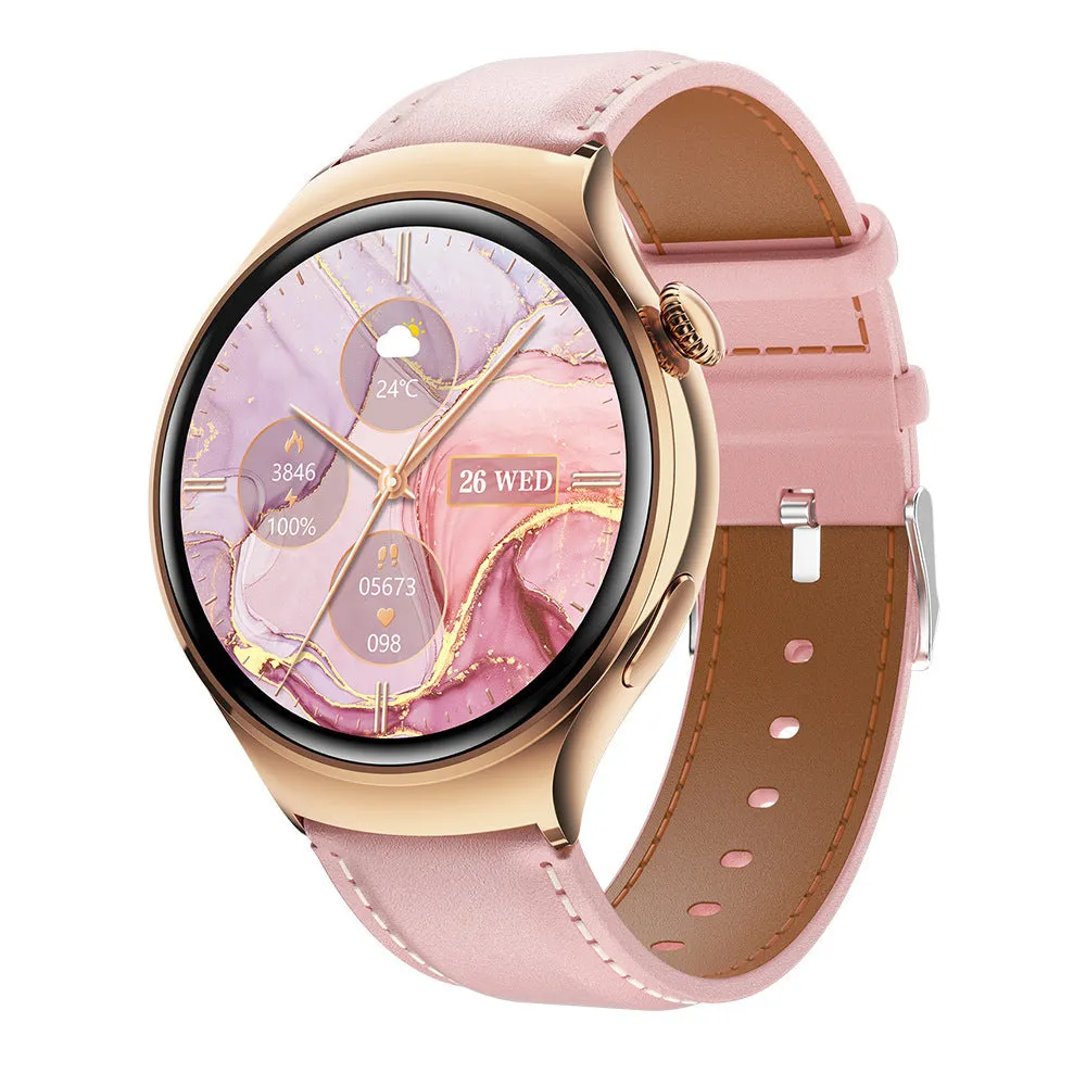 Smart watch with Bluetooth calling women's health tracker gold shell pink silicone strap TFT screen