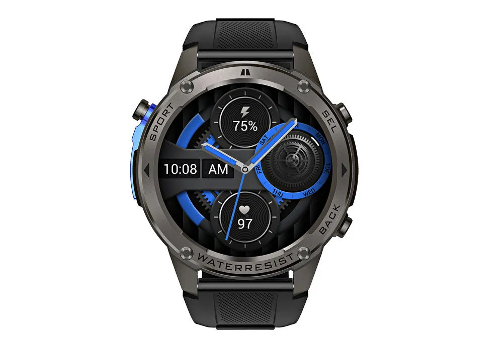 Outdoor Compass 5ATM waterproof smart watch with AMOLED display, black and silver colours, health monitoring features