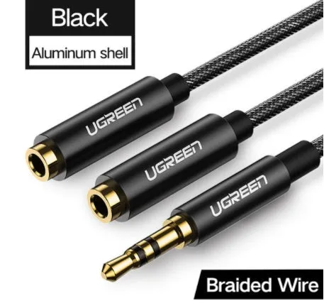 20cm replacement earphone cable with 3.5mm gold-plated connectors in black, grey or white colours