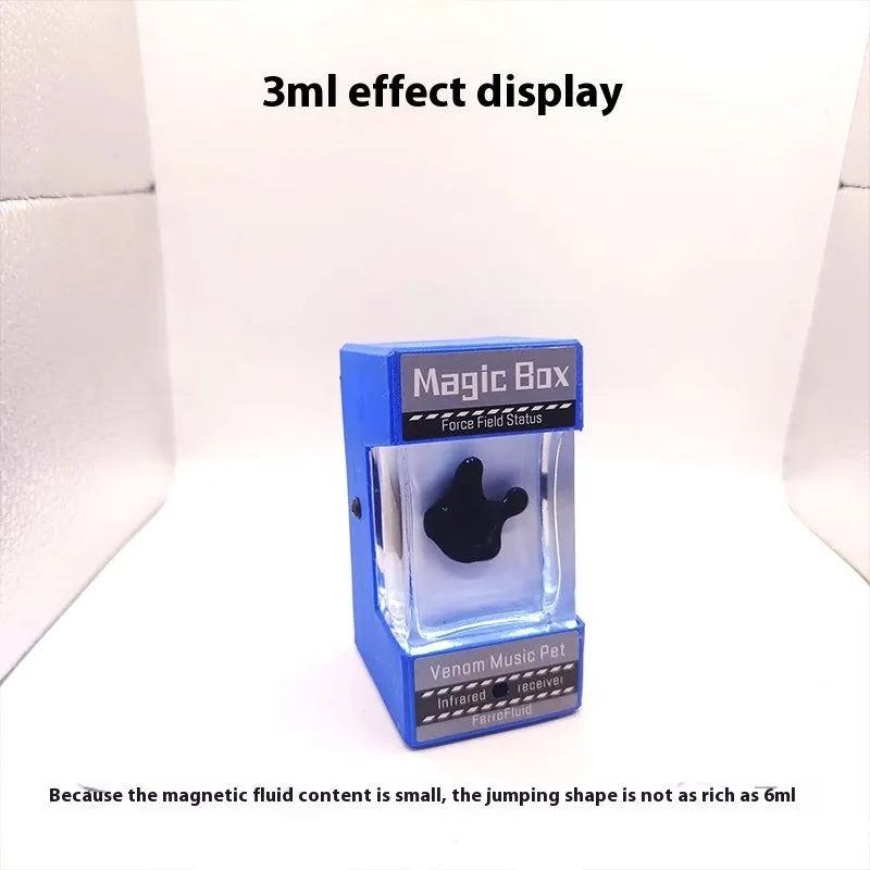 Magnetic fluid music visualisation light with black fluid and white LED, wooden shell, 95x60x63mm