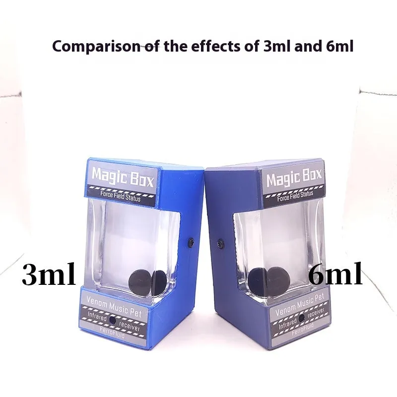 Magnetic fluid music visualisation light with black fluid and white LED, wooden shell, 95x60x63mm