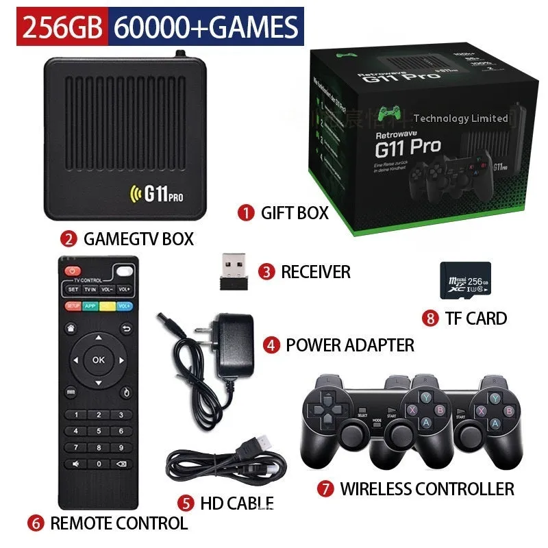 G11 PRO dual system TV set-top box and open source game console in black with HDMI and memory options