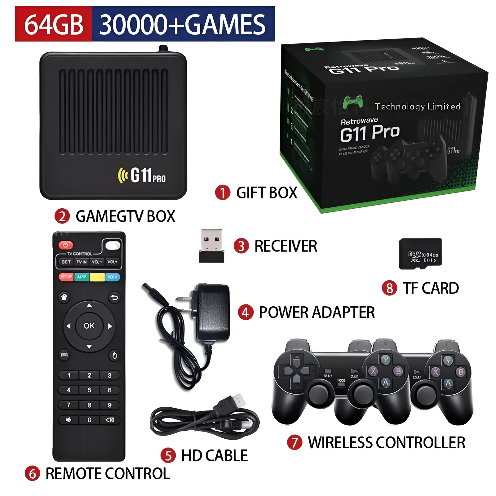 G11 PRO dual system TV set-top box and open source game console in black with HDMI and memory options