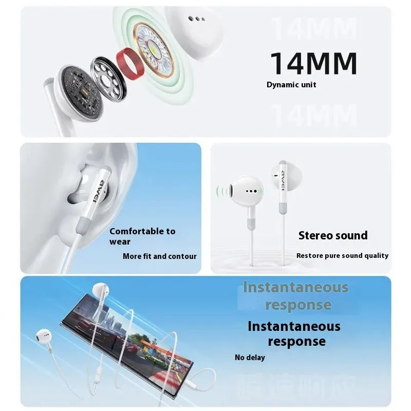 AWEI Dimension PC-6T wired earphone with 14mm large moving coil driver, Type-C plug, 1.2m cable, black