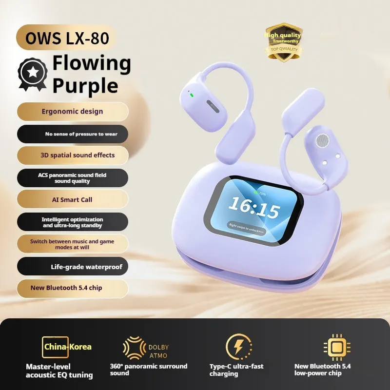 Bluetooth V5.4 open-ear OWS headset with charging case in black, 14g earphone, 15m range