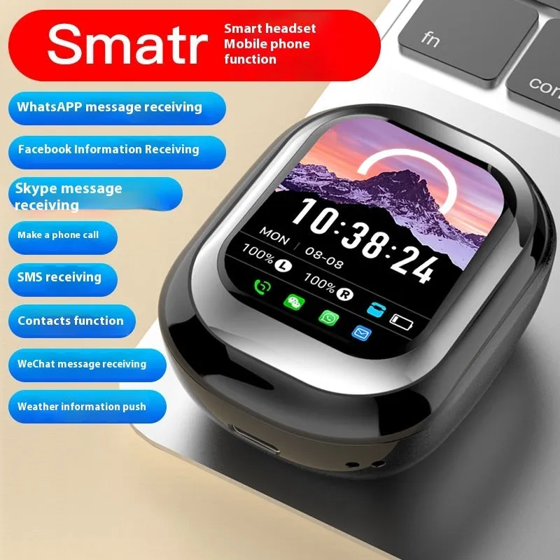TWS in-ear Bluetooth headset with screen, sports style, ABS material, black or white colour, in-ear fit