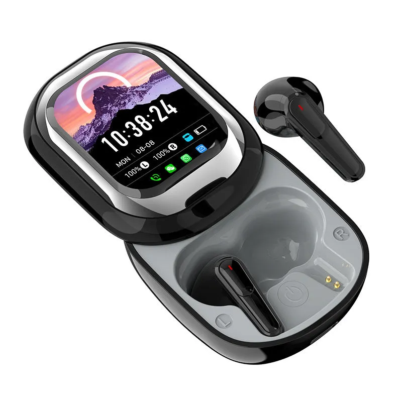 TWS in-ear Bluetooth headset with screen, sports style, ABS material, black or white colour, in-ear fit