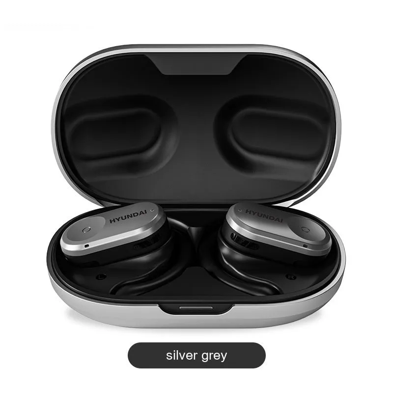 Hyundai ear hook wireless Bluetooth headset in Silver Black with plastic build and secure ear hook design