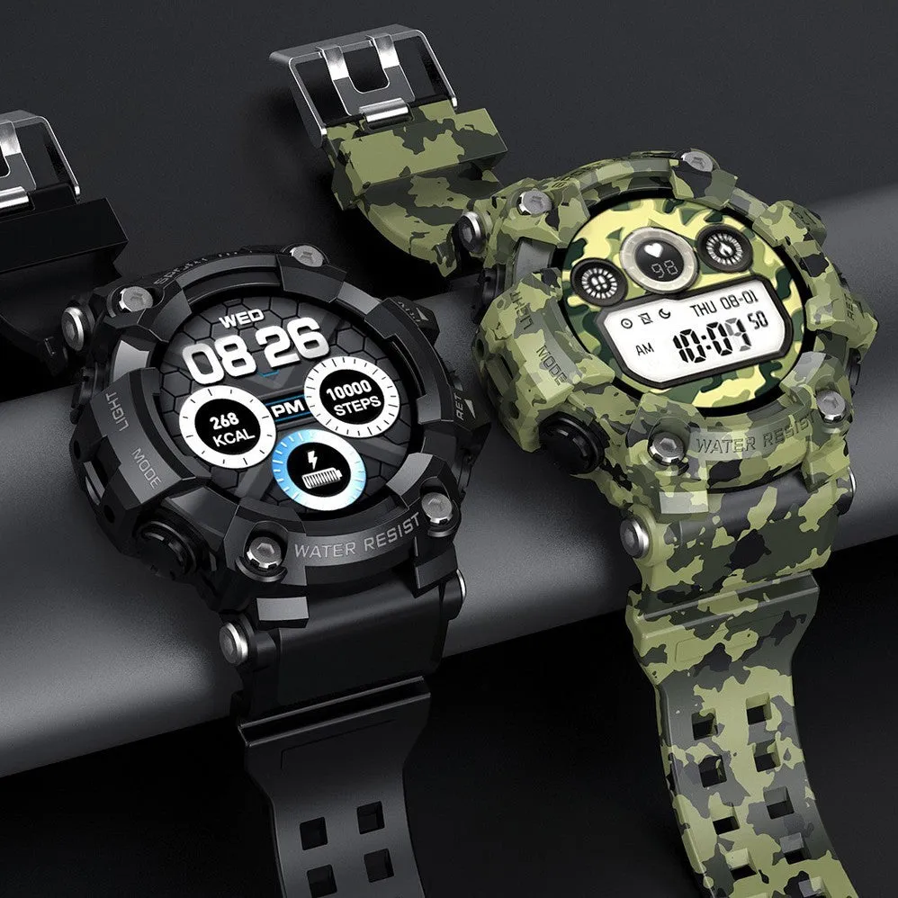 T6 Tactical Smart Watch with black rugged strap and 1.3-inch display on a wrist