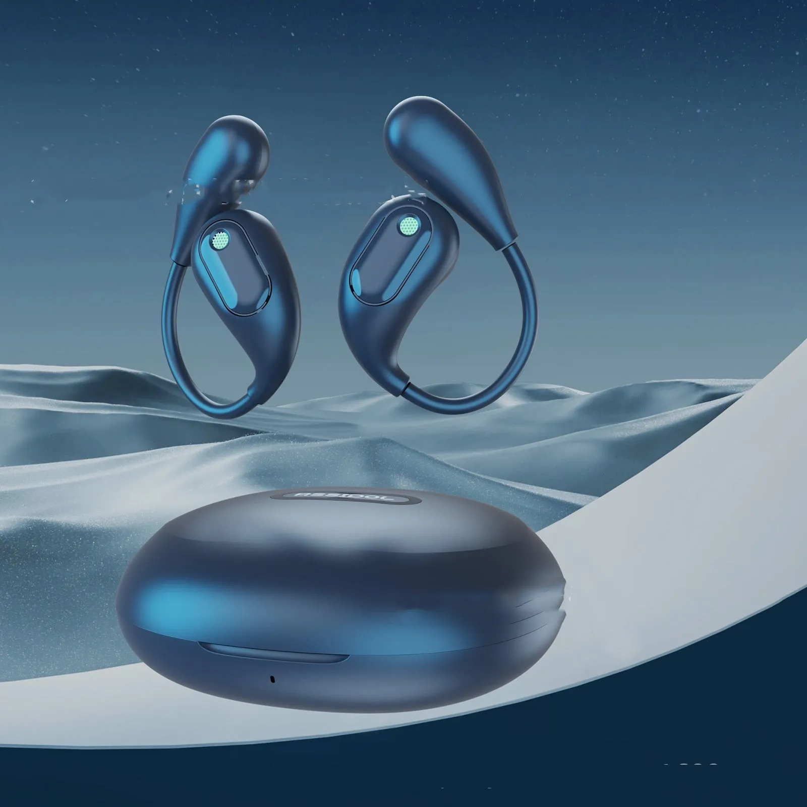 Open Bluetooth bone conduction headset in black with earhook design, Jerry chip, and waterproof build