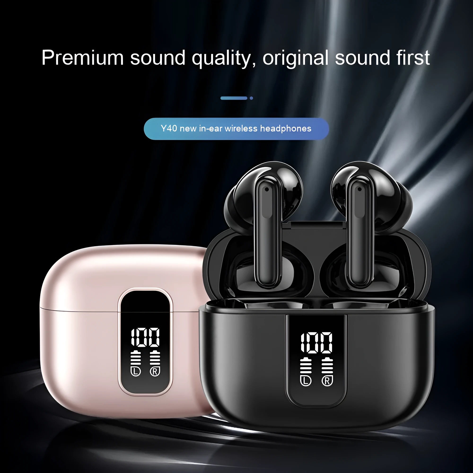 Y40 true wireless Bluetooth earphone in charging compartment with dual noise cancellation feature