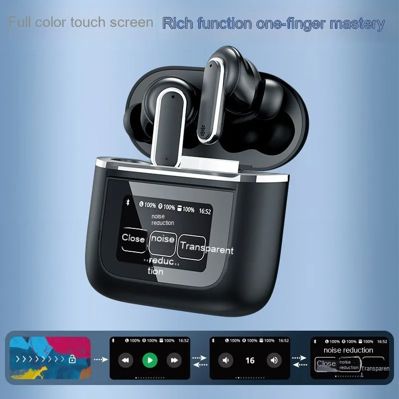 Intelligent Touch Screen Bluetooth Earphones in Black and Gold with ear plug style design