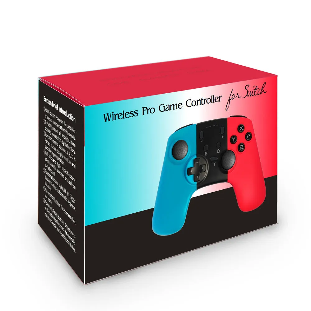SWH wireless game controller for Nintendo Switch in hand, showing analogue sticks, face buttons, and ergonomic shape.
