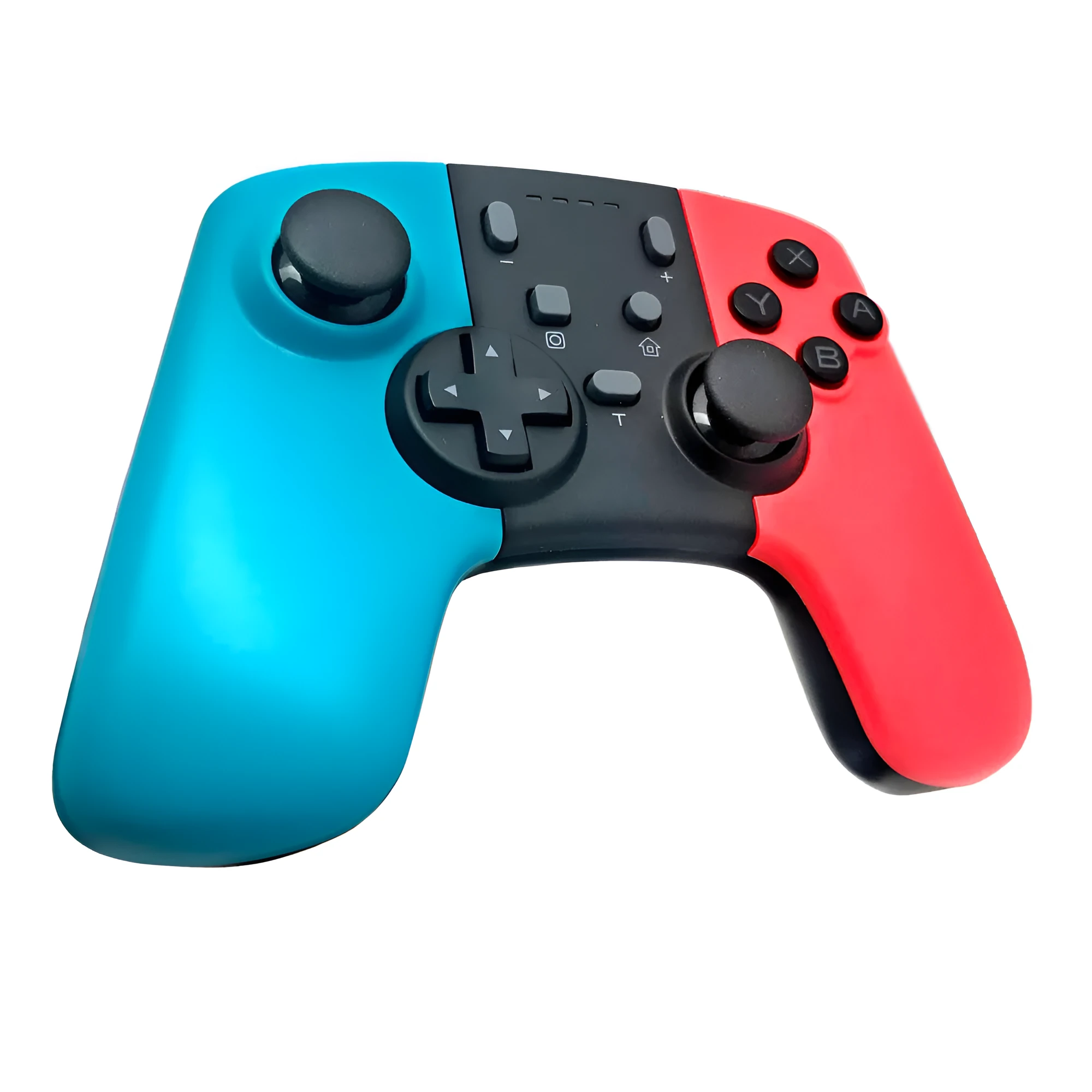 SWH wireless game controller for Nintendo Switch in hand, showing analogue sticks, face buttons, and ergonomic shape.