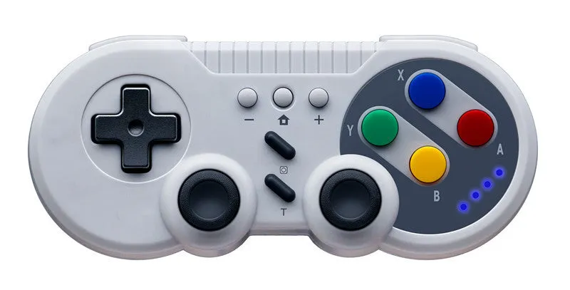 SWH wireless game controller for Nintendo Switch in hand, showing analogue sticks, face buttons, and ergonomic shape.