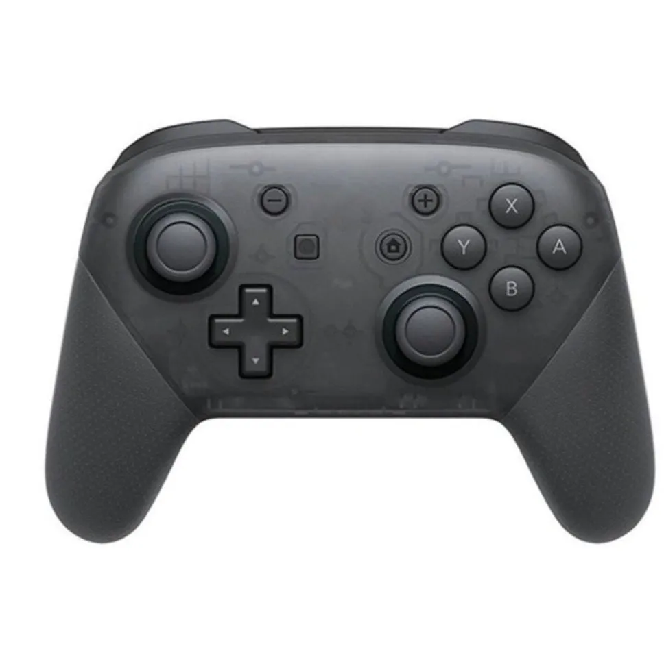 SWH wireless game controller for Nintendo Switch in hand, showing analogue sticks, face buttons, and ergonomic shape.