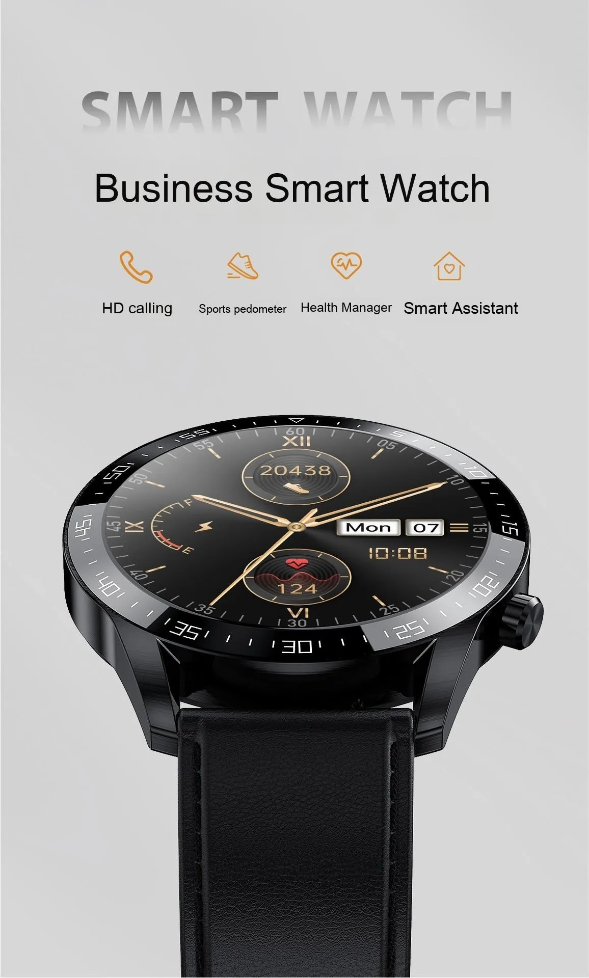 GT2 smart watch black strap 1.3 inch screen touch button NFC Bluetooth calling