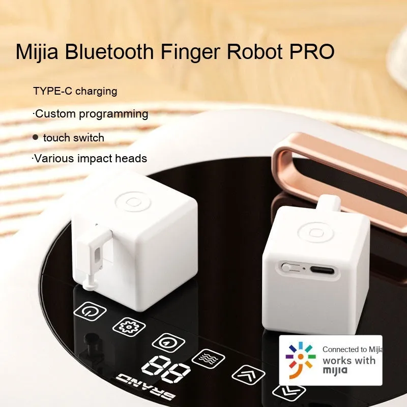 Intelligent Bluetooth Finger Robot voice control remote controller in white, compact size 34.5x34.5x46.5mm