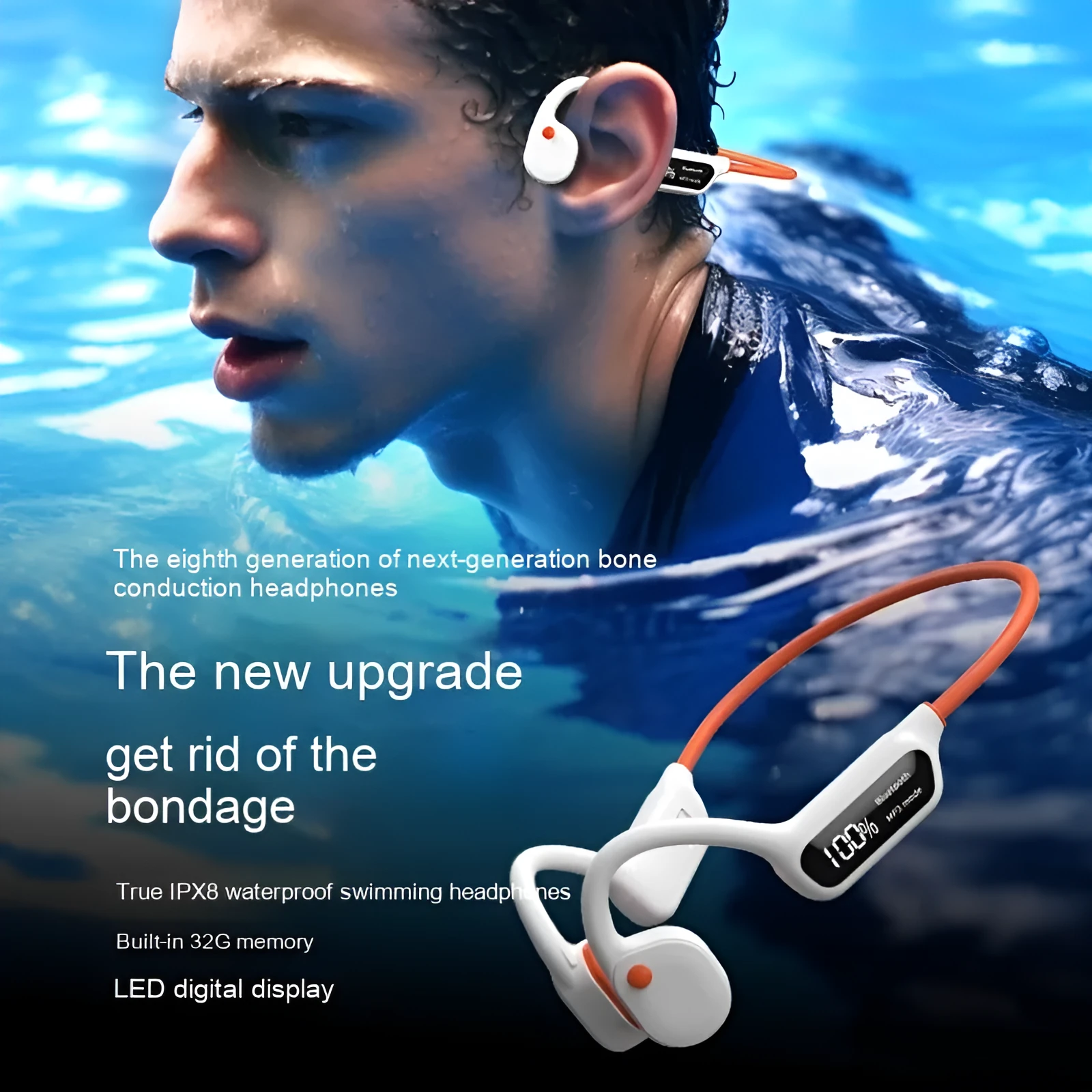 Wireless bone conduction Bluetooth 5.3 headphone in Cool Black with plastic body and open-ear design for sport