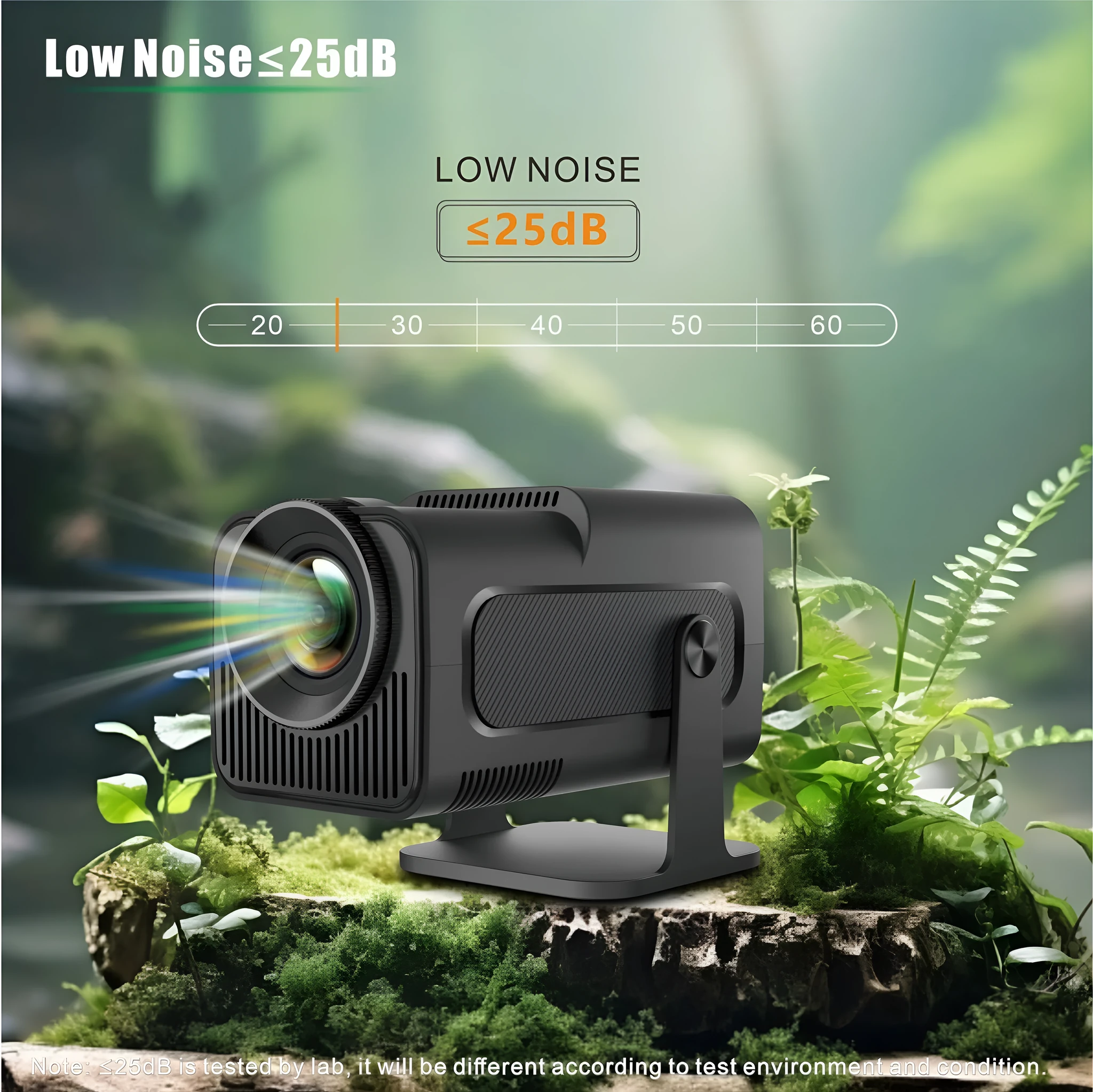 HY320 Android smart projector with 1080p resolution, 390 ANSI lumens, and rotatable PTZ bracket