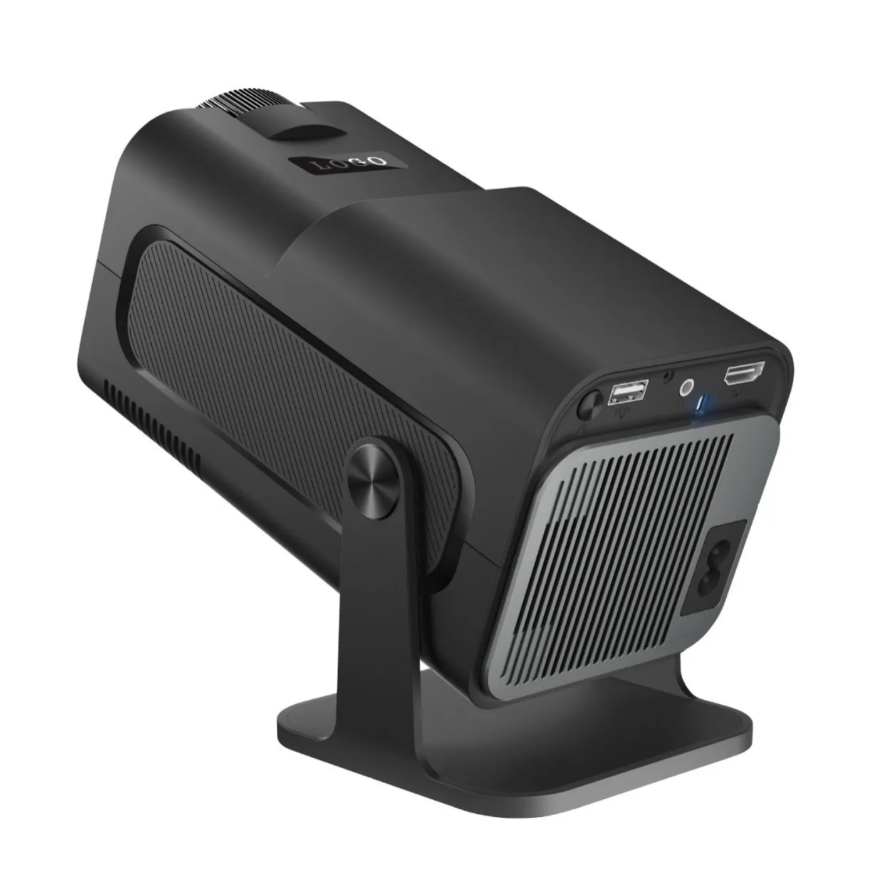 HY320 Android smart projector with 1080p resolution, 390 ANSI lumens, and rotatable PTZ bracket