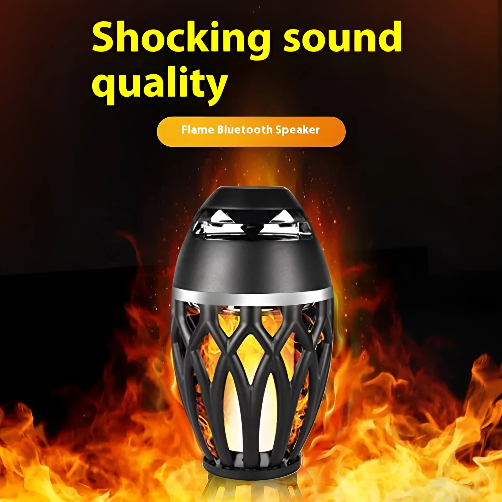 Black Bluetooth Flame Light Speaker with LED torch effect and USB cable