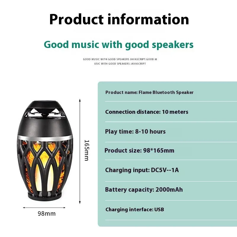 Black Bluetooth Flame Light Speaker with LED torch effect and USB cable