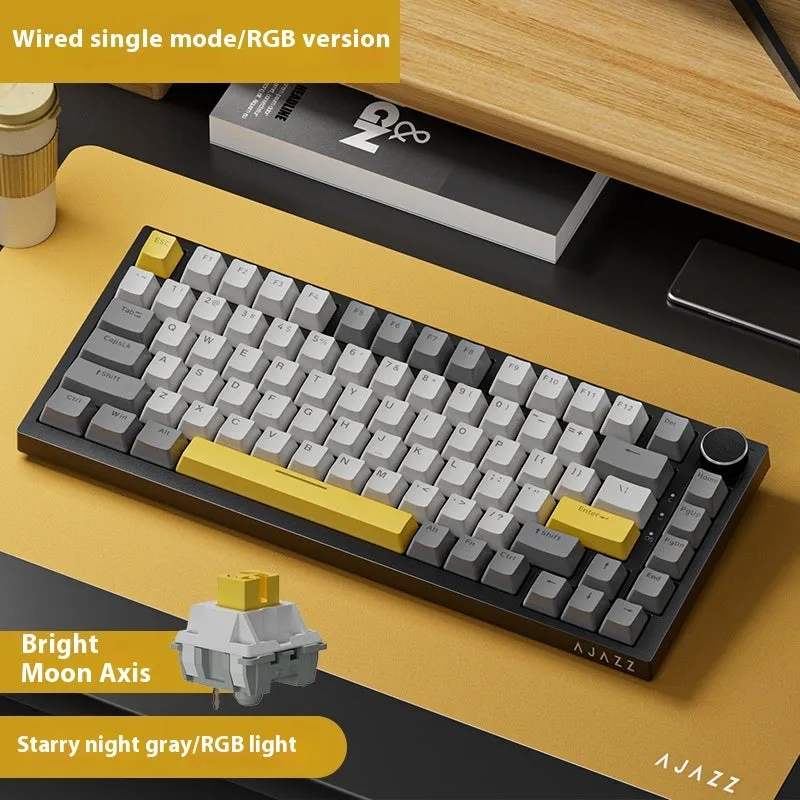 Wireless mechanical keyboard with side-carved PBT keycaps in blue white purple colour, three-mode connectivity, 327x136x40mm