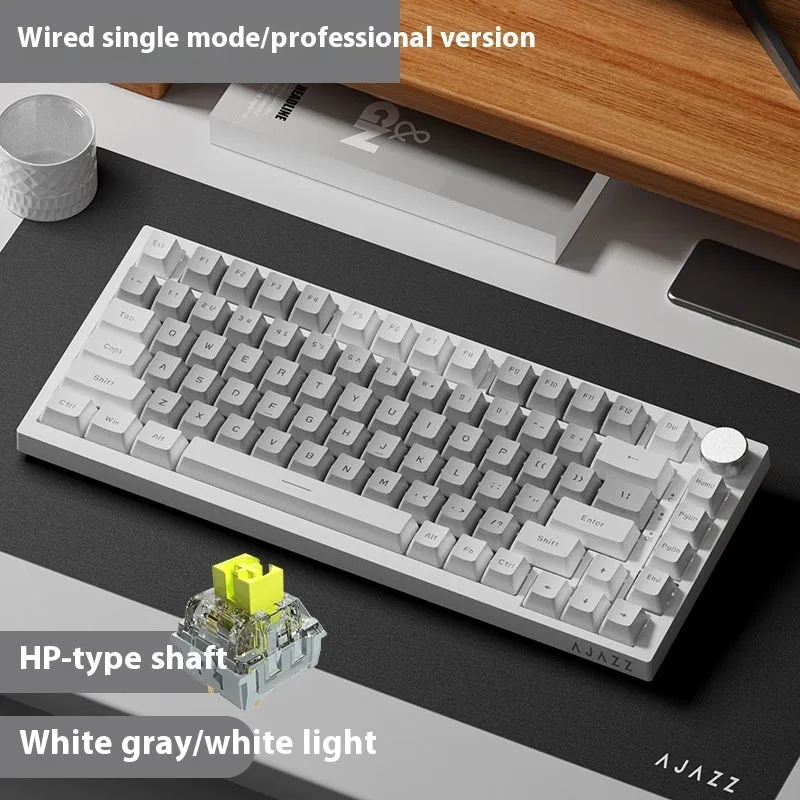 Wireless mechanical keyboard with side-carved PBT keycaps in blue white purple colour, three-mode connectivity, 327x136x40mm