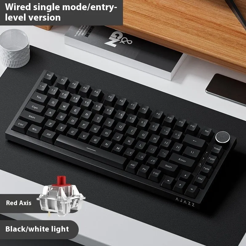 Wireless mechanical keyboard with side-carved PBT keycaps in blue white purple colour, three-mode connectivity, 327x136x40mm