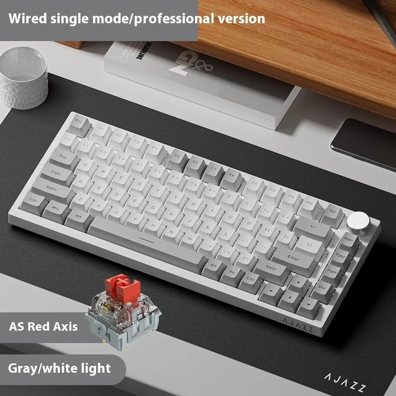 Wireless mechanical keyboard with side-carved PBT keycaps in blue white purple colour, three-mode connectivity, 327x136x40mm