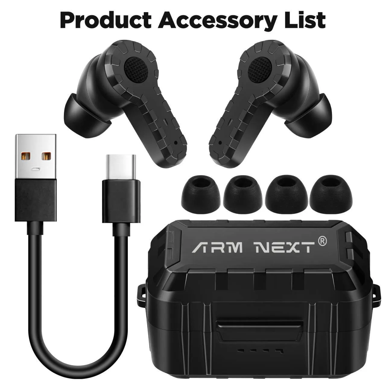 Tactical noise reduction earplugs in green, black, and mud colours with rechargeable pickup hearing for shooting and industrial use