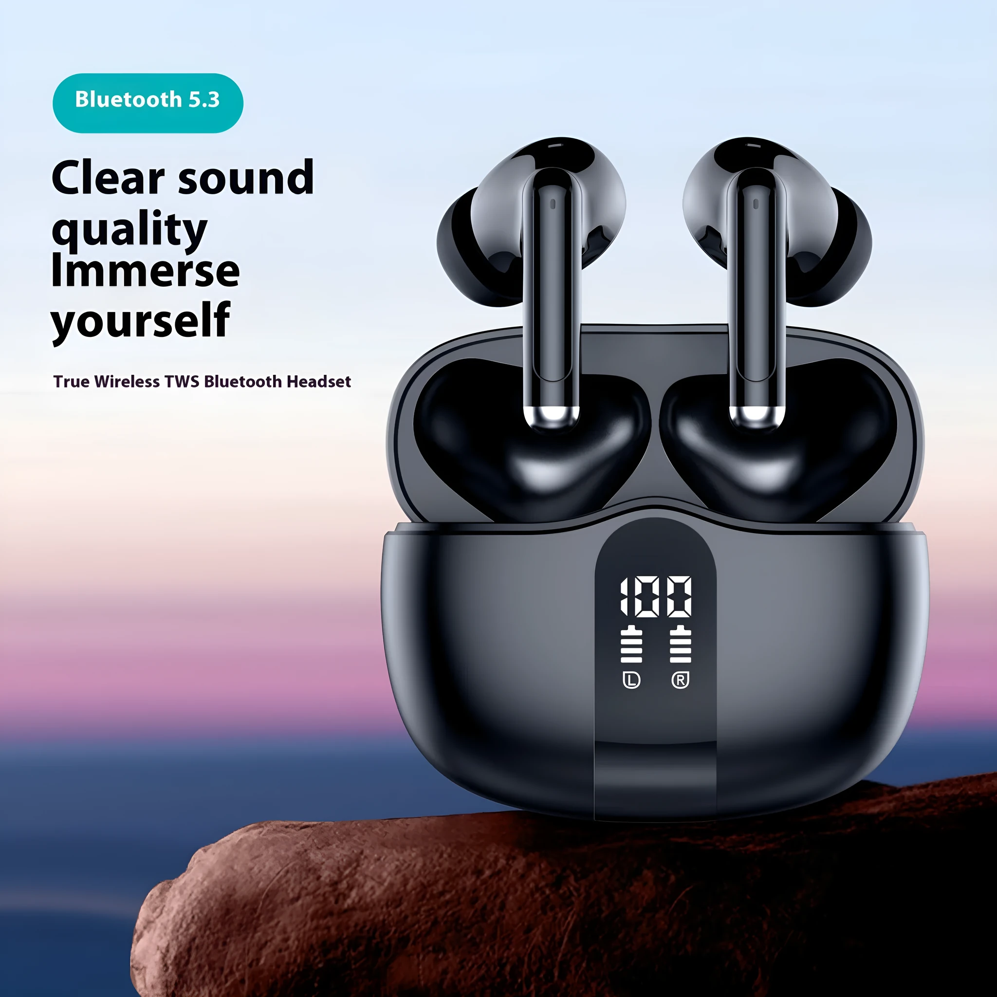 MOQ2000 noise-canceling in-ear sports Bluetooth headset in black with charging case