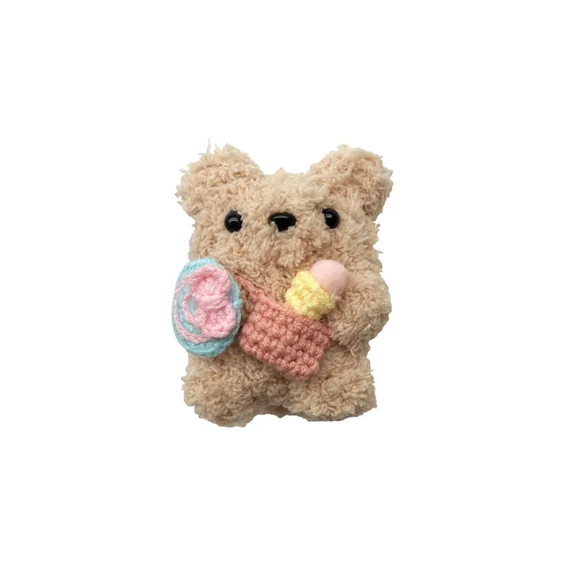 Cute lollipop ice cream bear plush earphone sleeve for Apple AirPods, velvet hand-woven soft shell case, lollipop sherbet colour