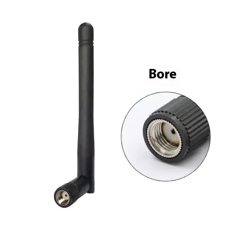 2.4G wireless module router antenna with 50 Ohm impedance, black cable, crochet Hoy mount, on white background