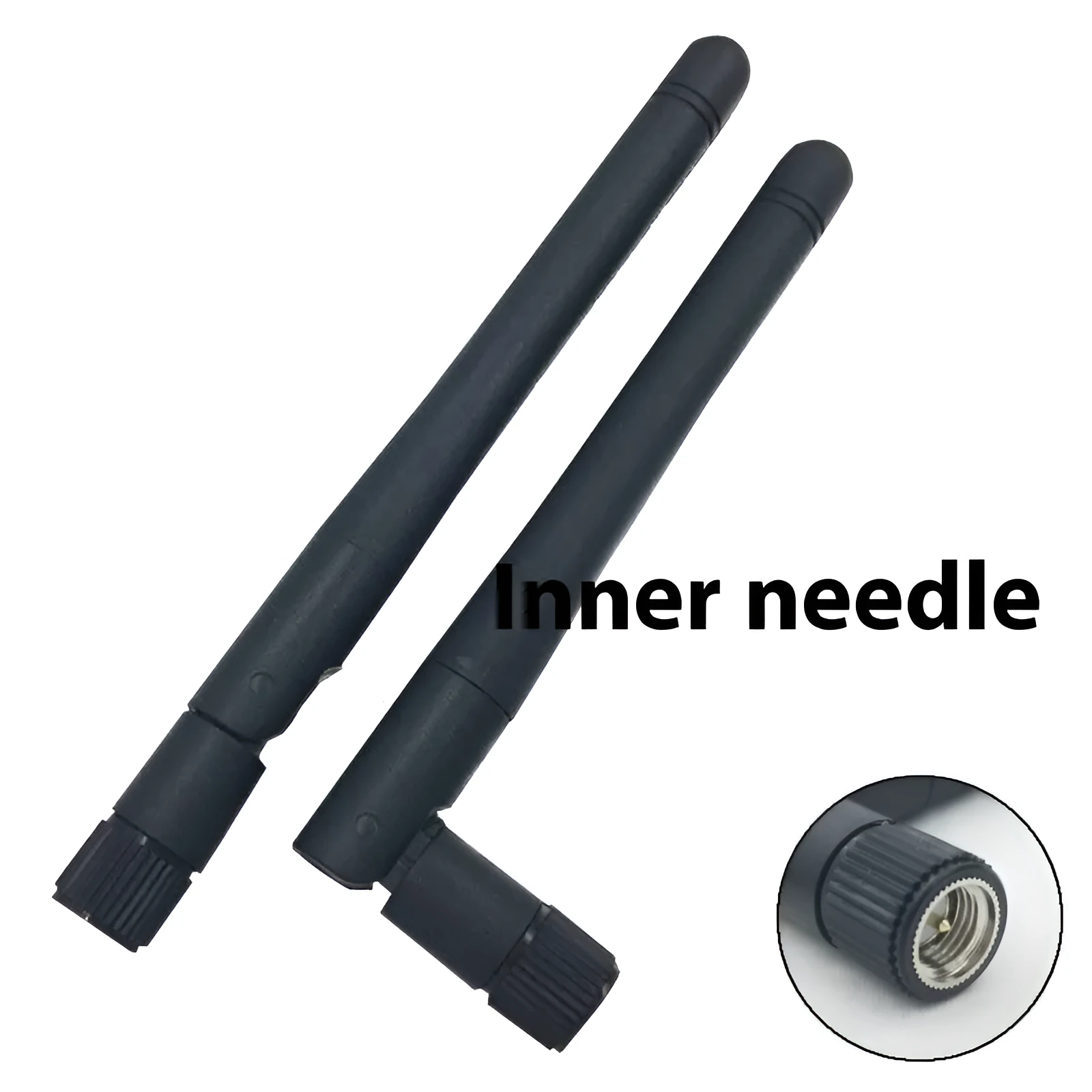2.4G wireless module router antenna with 50 Ohm impedance, black cable, crochet Hoy mount, on white background