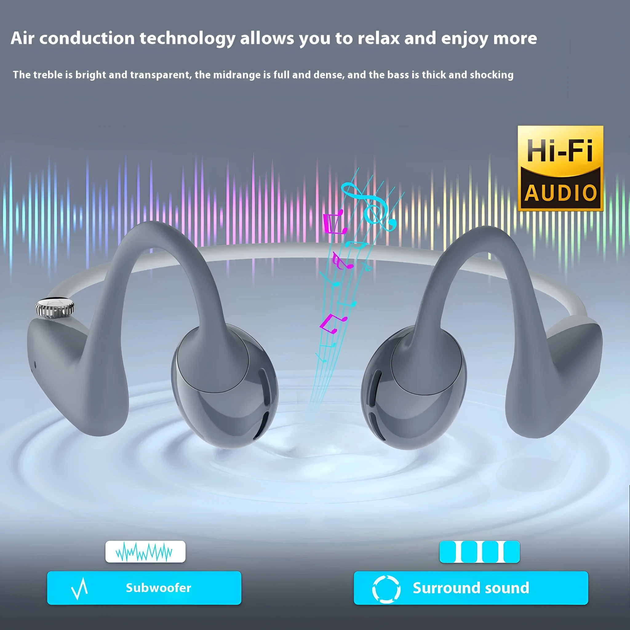 Bone conduction air conduction open sports Bluetooth headset in blue with ear hook design