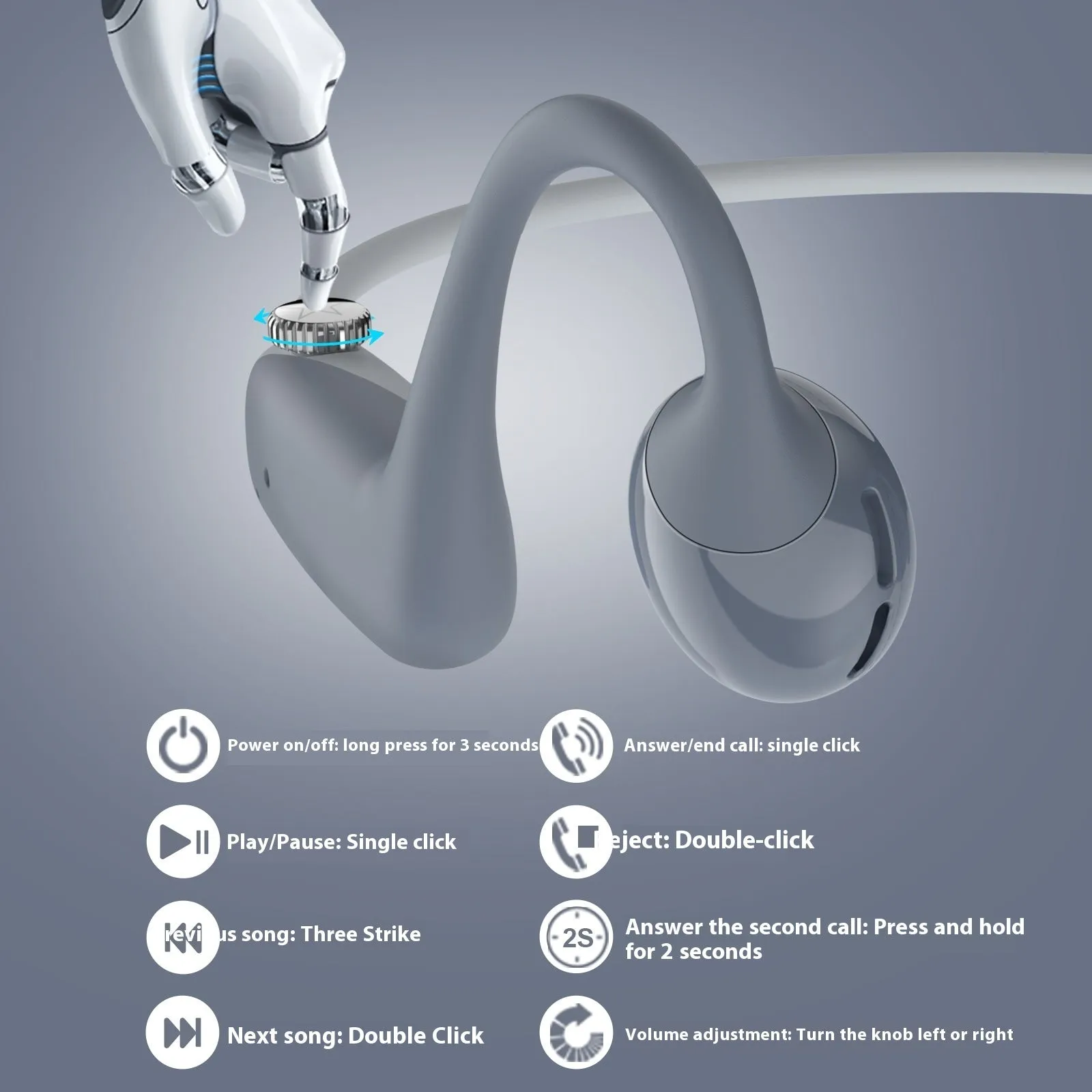 Bone conduction air conduction open sports Bluetooth headset in blue with ear hook design