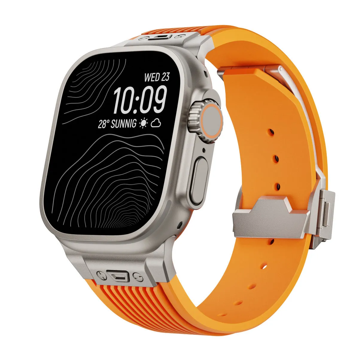 Silicone watch strap for Apple Watch in black with minimalist design for 42/44/45/49mm case